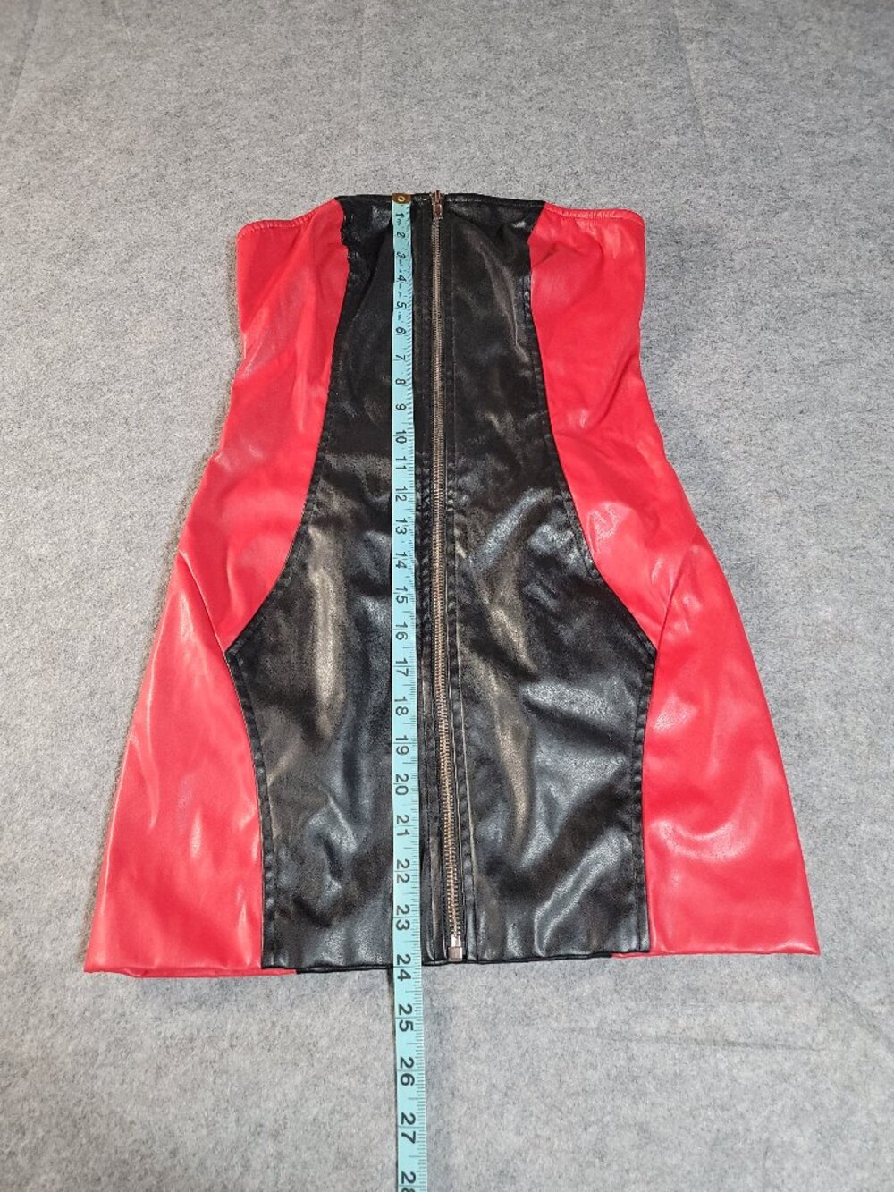Windsor Revved Up Racer Faux Leather Strapless Zip Front Mini Dress Black Red XS - Picture 10 of 12